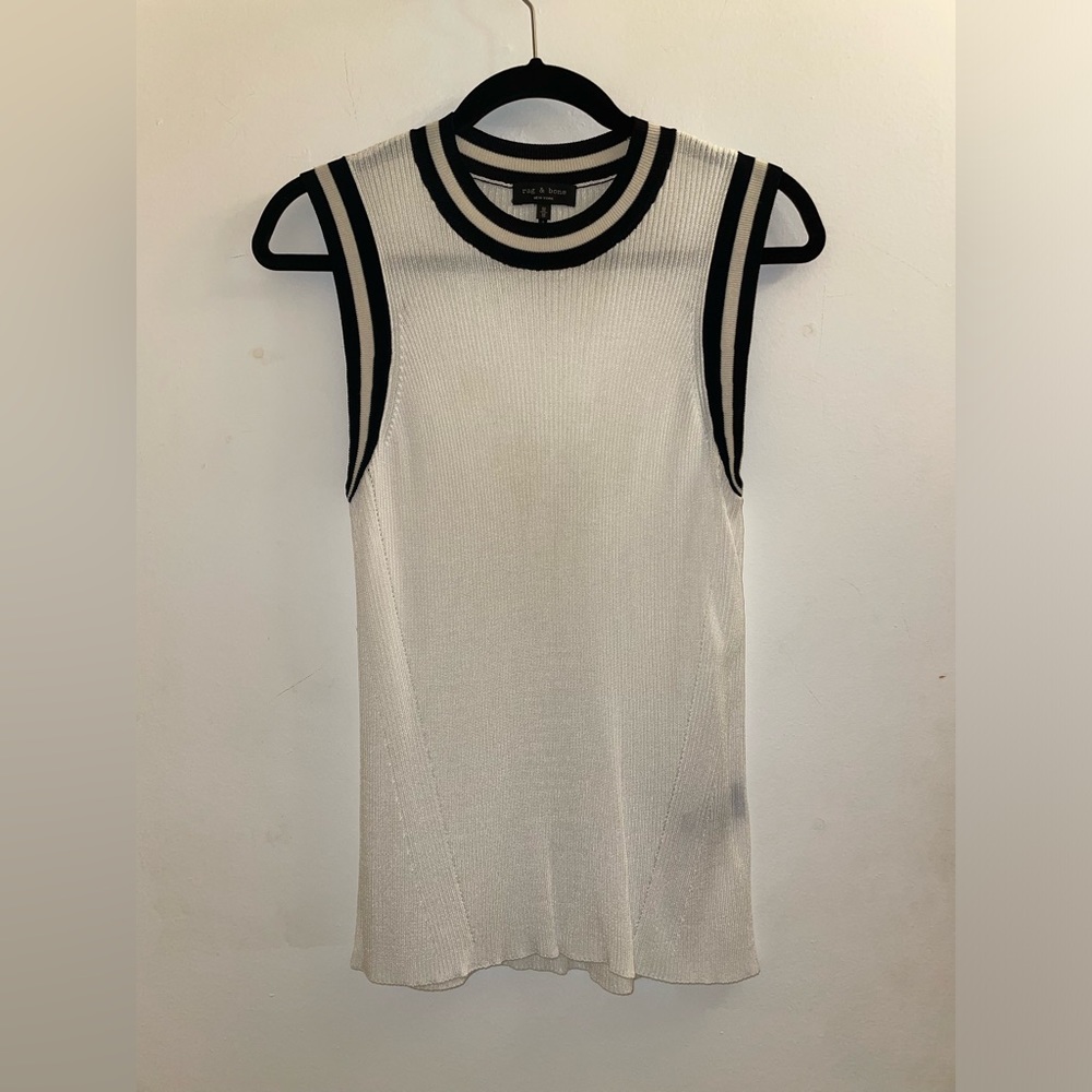 Rag & Bone Priya Crewneck Knit Tank in White with Black Trim Size M - Picture 5 of 12